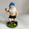 Funny Gnome Figurine made of Resin as Weightlifter for Garden Decoration