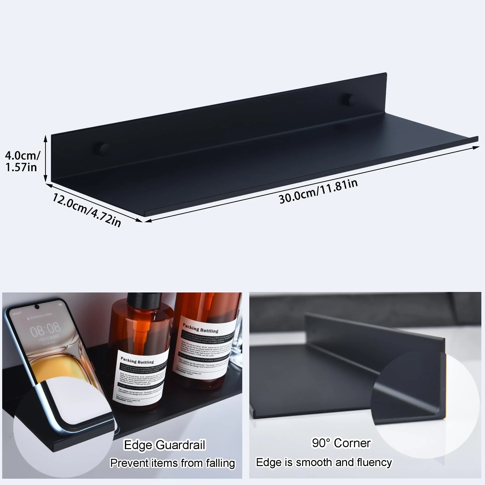 Metallura | Wall shelf made of metal | Floating shelf 30/40/50 cm | Space-saving storage for bathroom, kitchen & bedroom