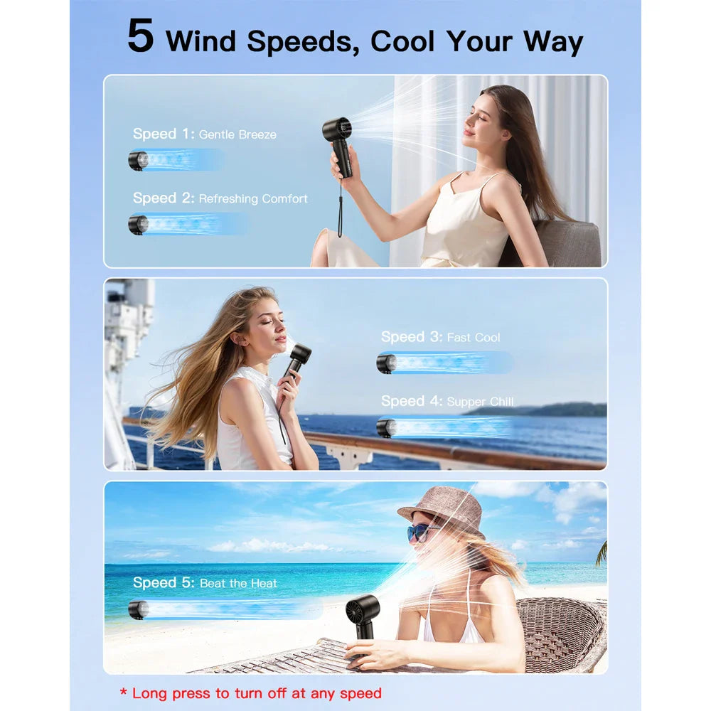 Venturox Mini Hand Fan with LED Display | 5-Speed Turbo Fan | 4000mAh Battery | Travel Fan for Beach & Vacation
