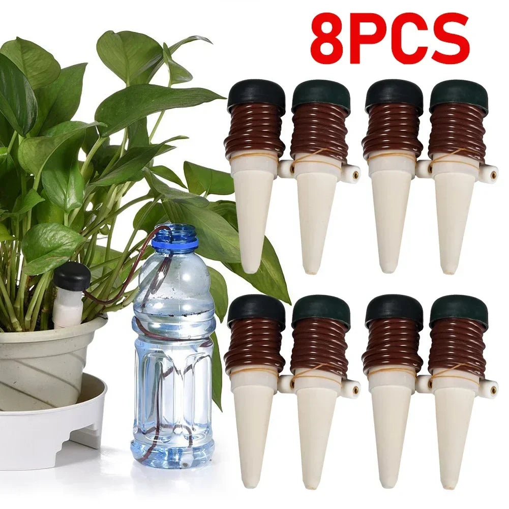 AquaTerris Plant Irrigation System | 8-Piece Set | Self-Watering Ceramic Spikes | Automatic & For Indoor Use