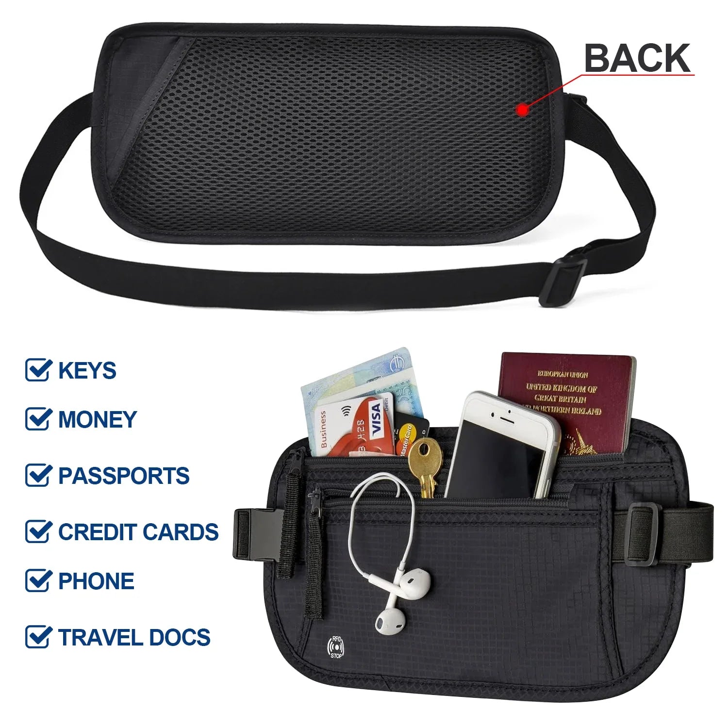 SafeTraveler Waist Bag | RFID Protection | Hidden Security Pocket | For Men & Women