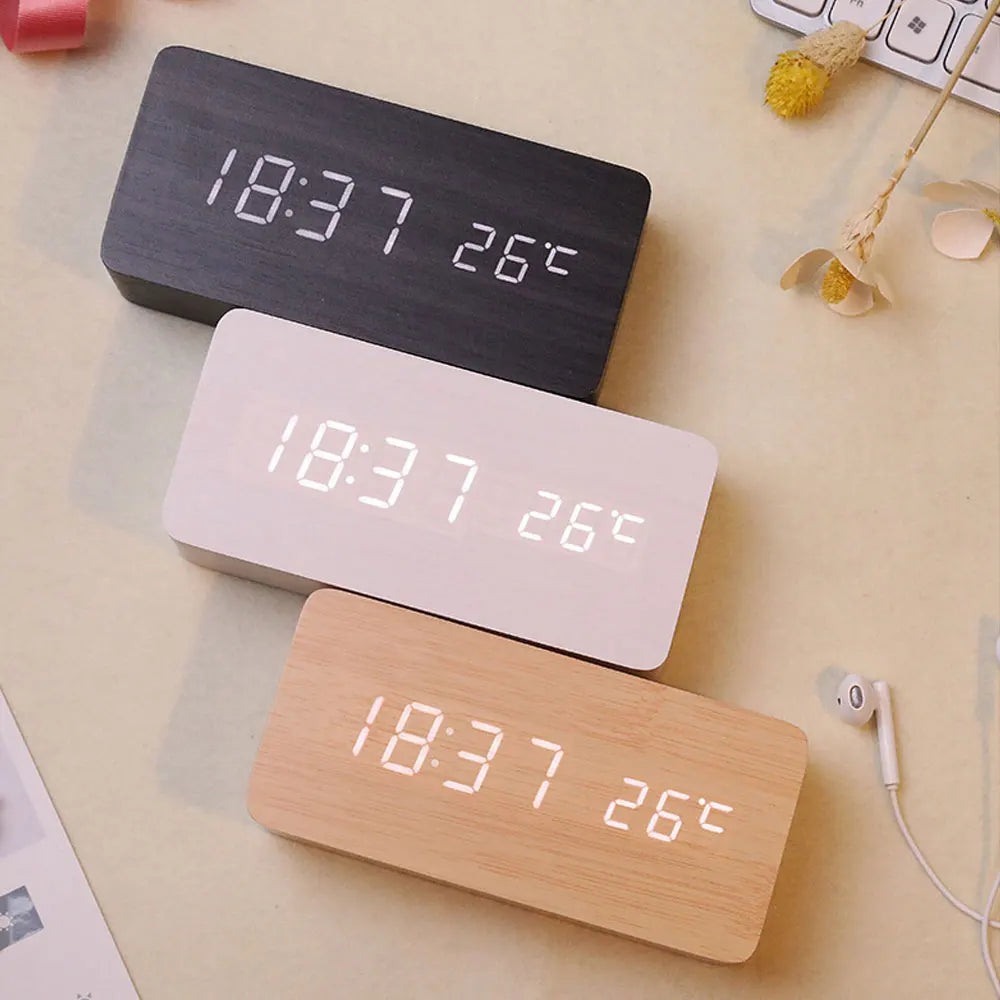 Wood LED Smart Alarm Clock for Bedroom