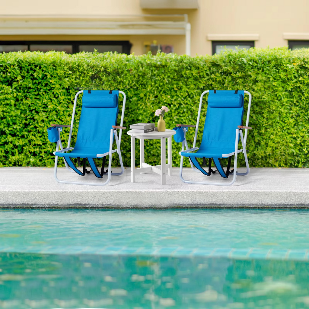 2-Pack Foldable High-Strength Beach Chairs with Adjustable Headrest – Blue