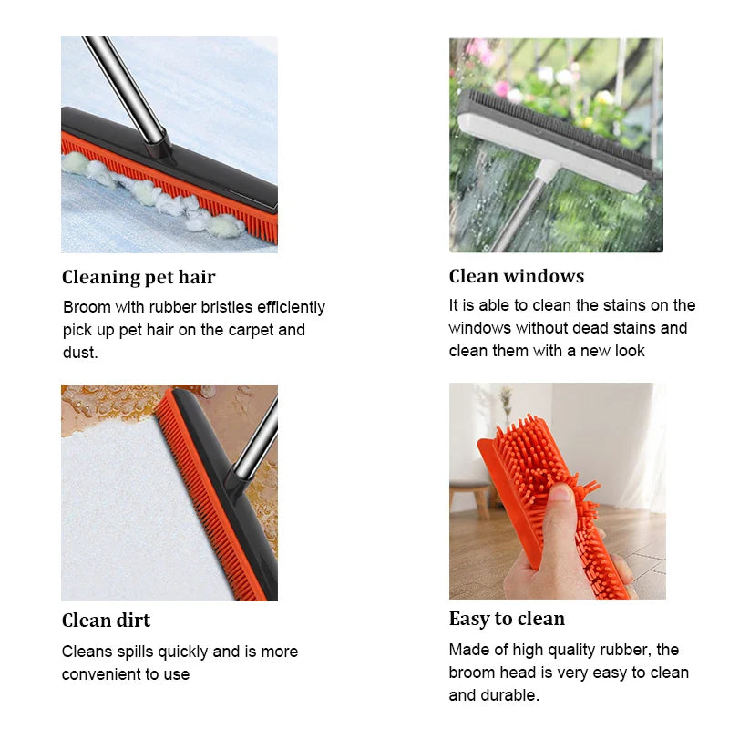 Rubber Brooms Hairless SweepPro | Adjustable Silicone Broom for Pet Hair, Carpet & Windows | For Indoor & Outdoor
