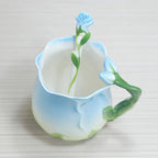 3D Rose Flower Coffee Mug Ceramic Coffee Mugs Cute Aesthetic Water Cups with Spoon Summer Winter Drinking Utensils Valentine's Day Gifts
