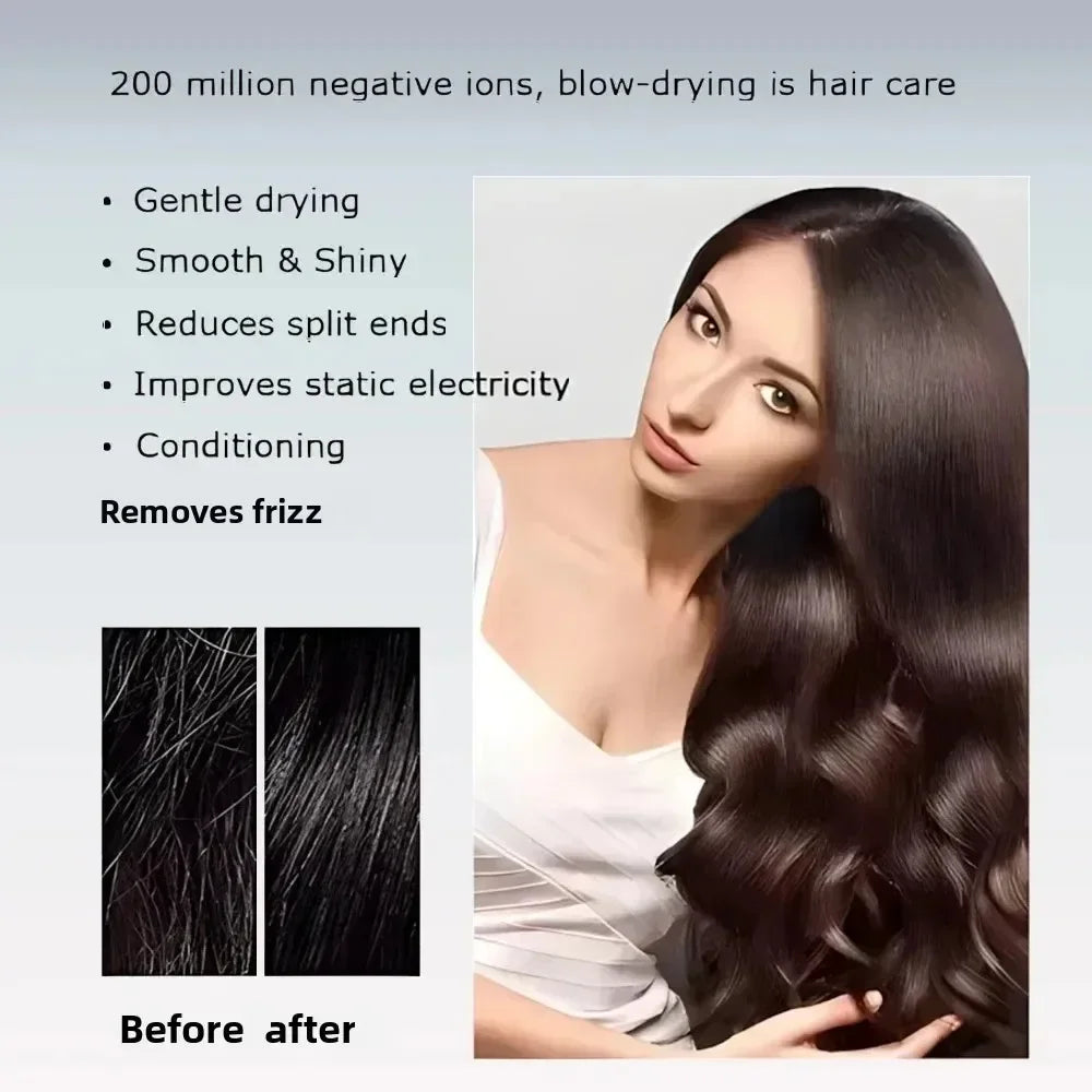 Ion Hair Dryer | 200 Million Negative Ions | Intelligent Temperature Control | 110,000 RPM