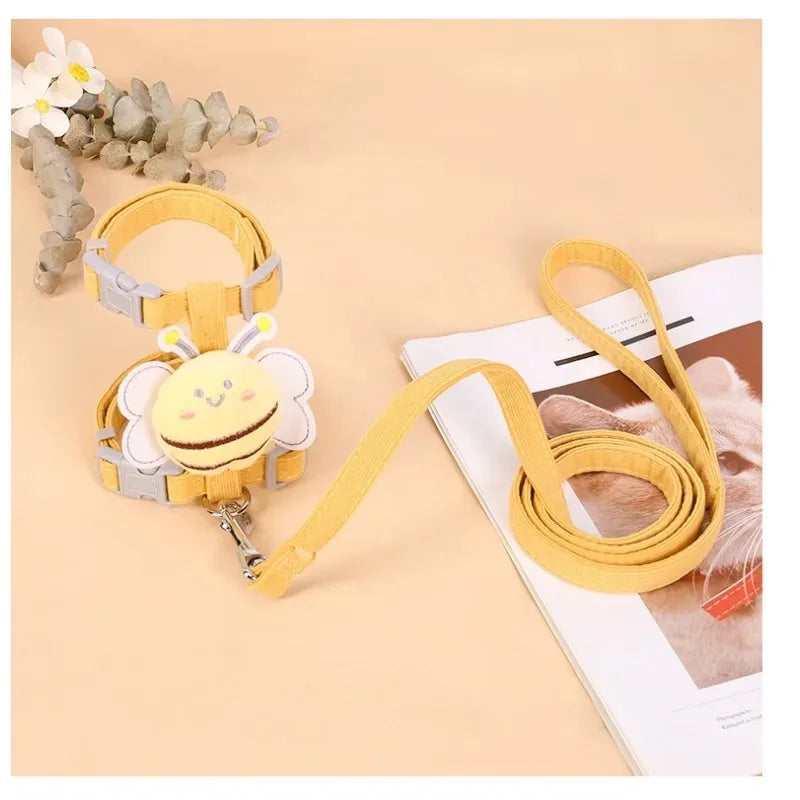 BeeWalk | Adjustable Harness Set with Leash & Collar | Double Layer Design in Cartoon Bee Look | For Cats & Small Dogs