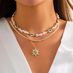 EthnoCharm Necklace Set – Sunflower & Evil Eye Accessories