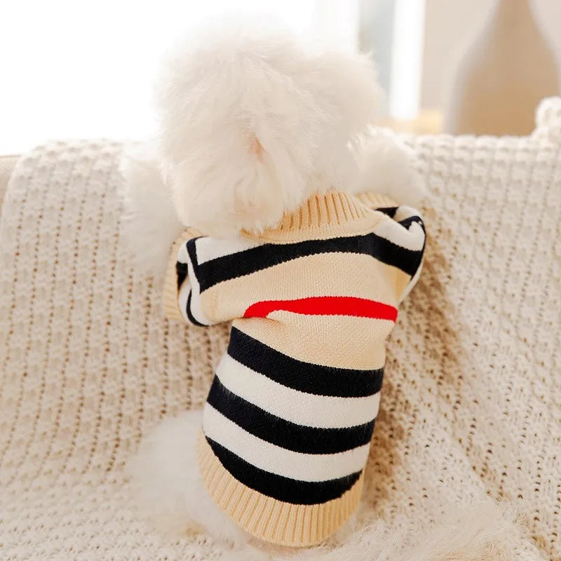 Dog cardigan made of knit warm and striped