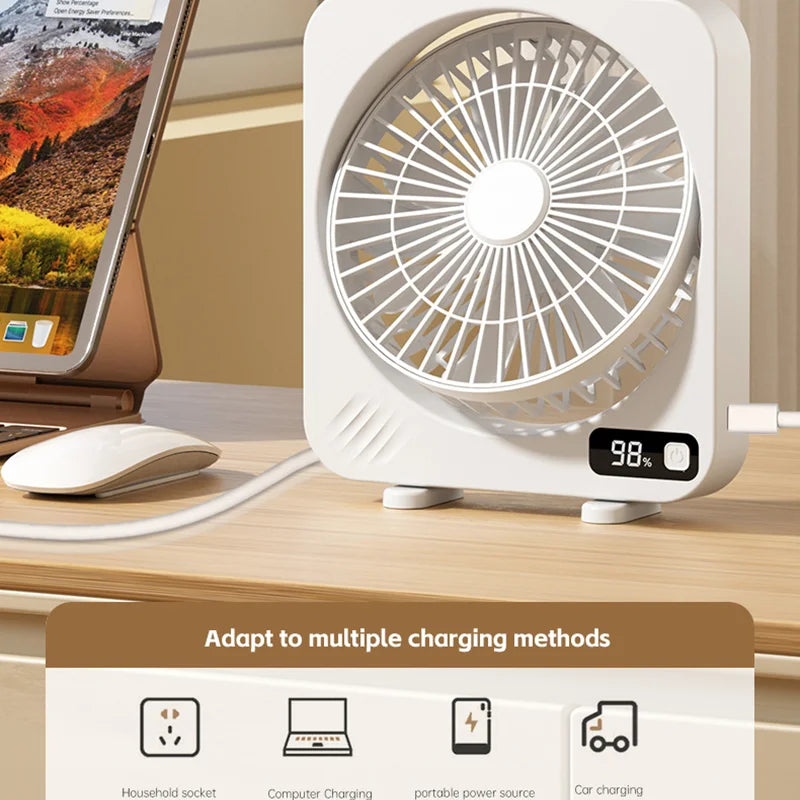 AeroLino USB Desk Fan | 5-Level Digital Display | Portable & Quiet | For Office, School & Home