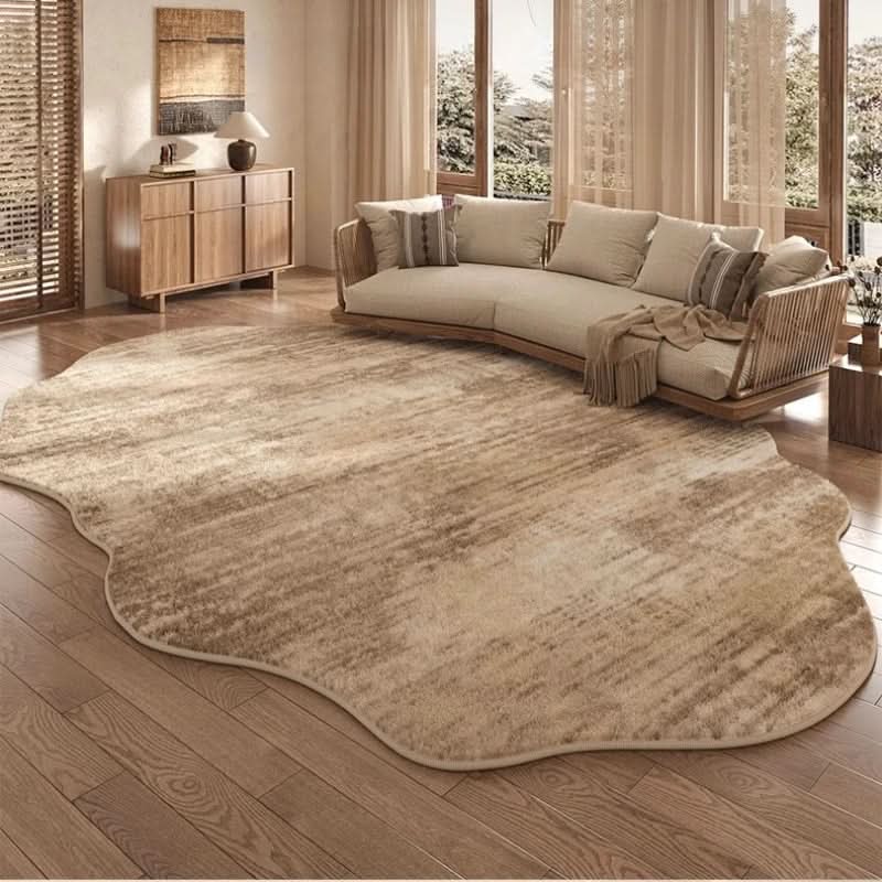 Irregular Polyester Plush Rug with Machine-Washable Surface for Bedroom and Living Room