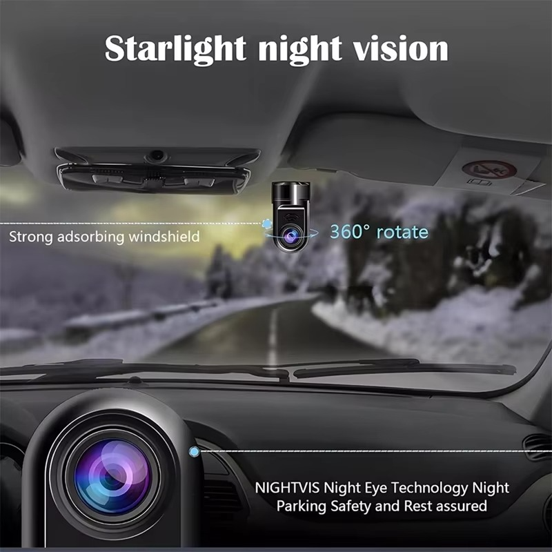 1080P HD 360° Rotating Mini ADAS Dash Camera with 32GB Card, Night Vision, Motion Detection, and 24H Parking Mode