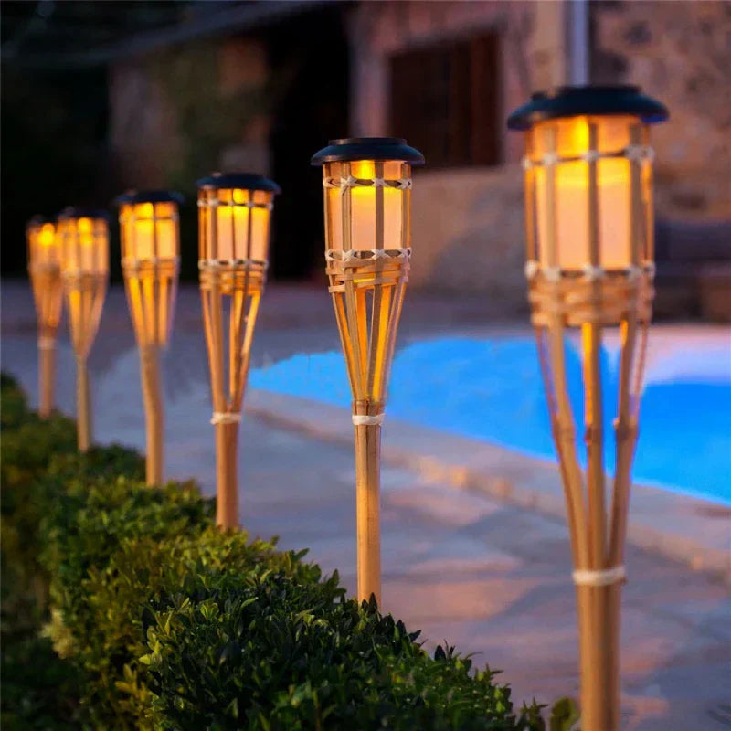 Solar Torch 5-piece Set | Flame Look LED Garden Lights | Solar Powered | Decorative Light for Outdoor