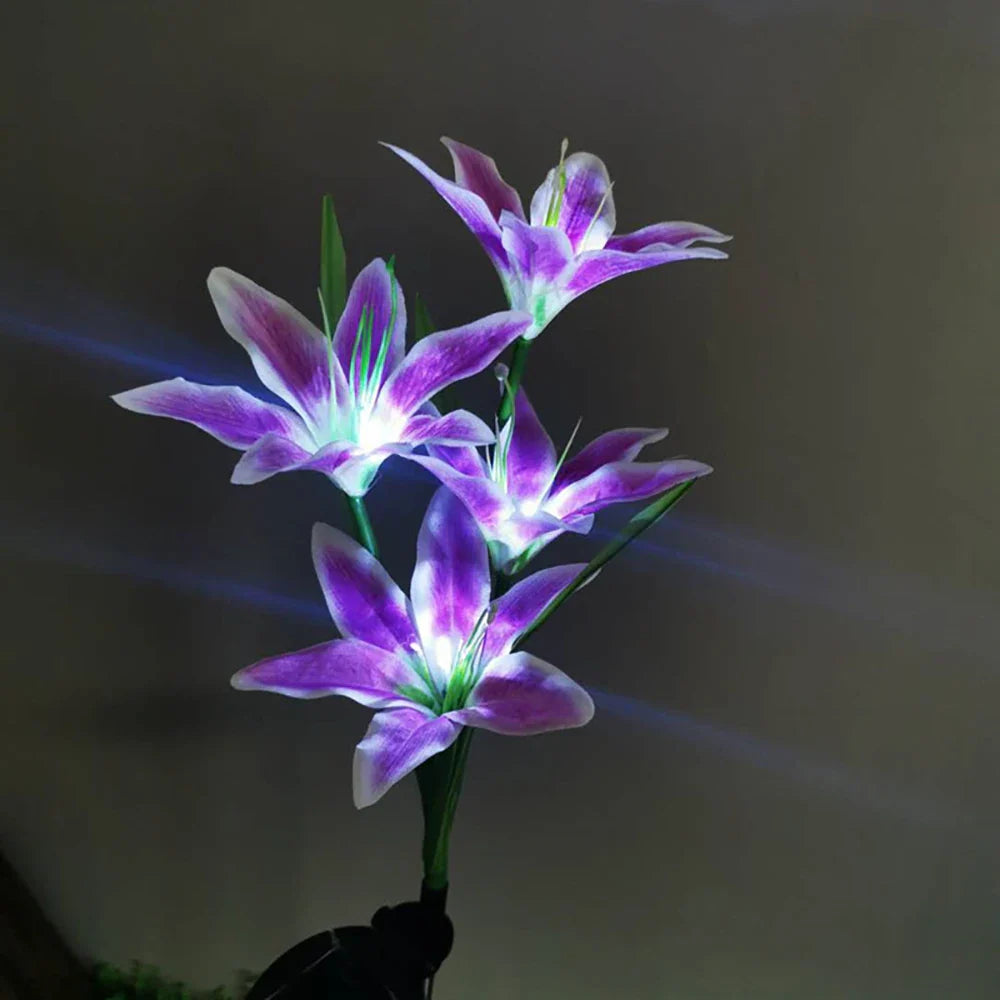 Solar LED flower lights in lily shape – Color-changing garden lights with stake for outdoor areas