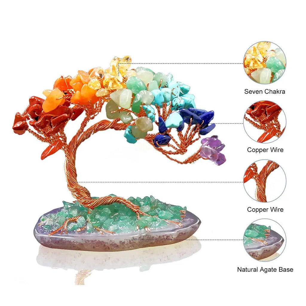 Crystal Tree AuroraTree | Natural Gemstones | Agate Base & Copper Wire | Feng Shui Lucky Tree 10 cm