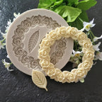 DekoMould Silicone Mold Rosette & Leaves | For Fondant, Chocolate & Sugar Paste | Finest Baking Decoration & Frame Designs