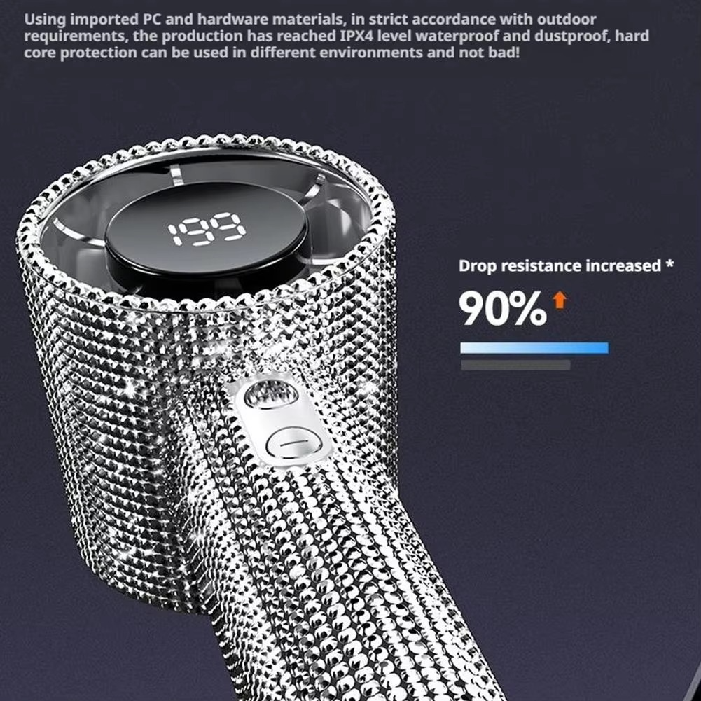 Diamond-Embellished Portable Fan with 199 Speed Settings and Type-C Recharge