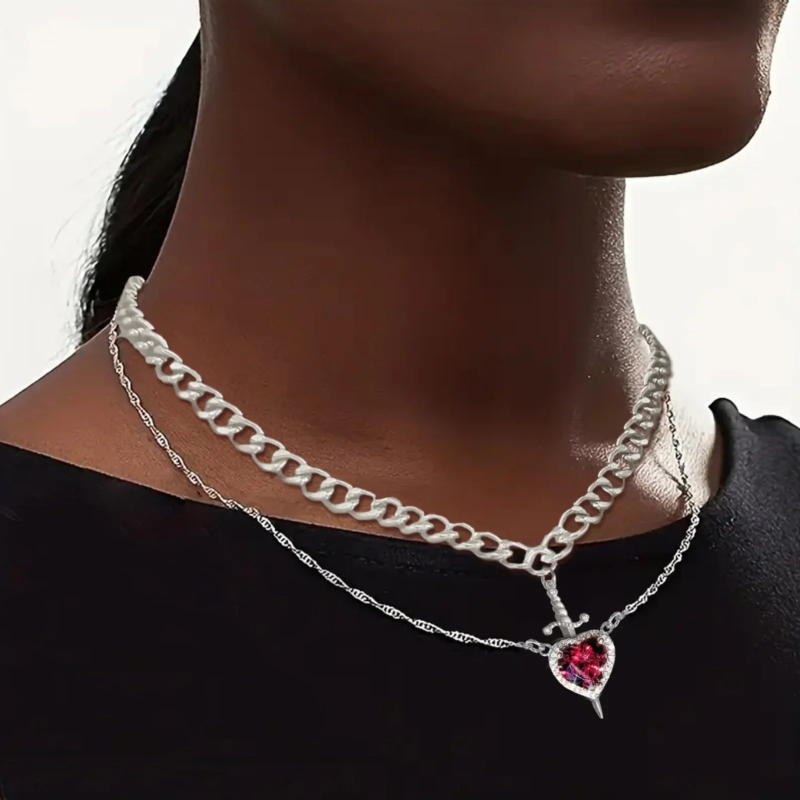 Heart and Sword Couple Necklaces