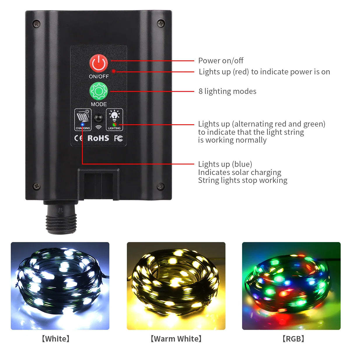 Solar String Lights 100M LumiSol ProLine | 8 Modes | IP65 Waterproof | Extra Bright LEDs | Remote Control & Quick Charge | For Garden, Wedding & Christmas