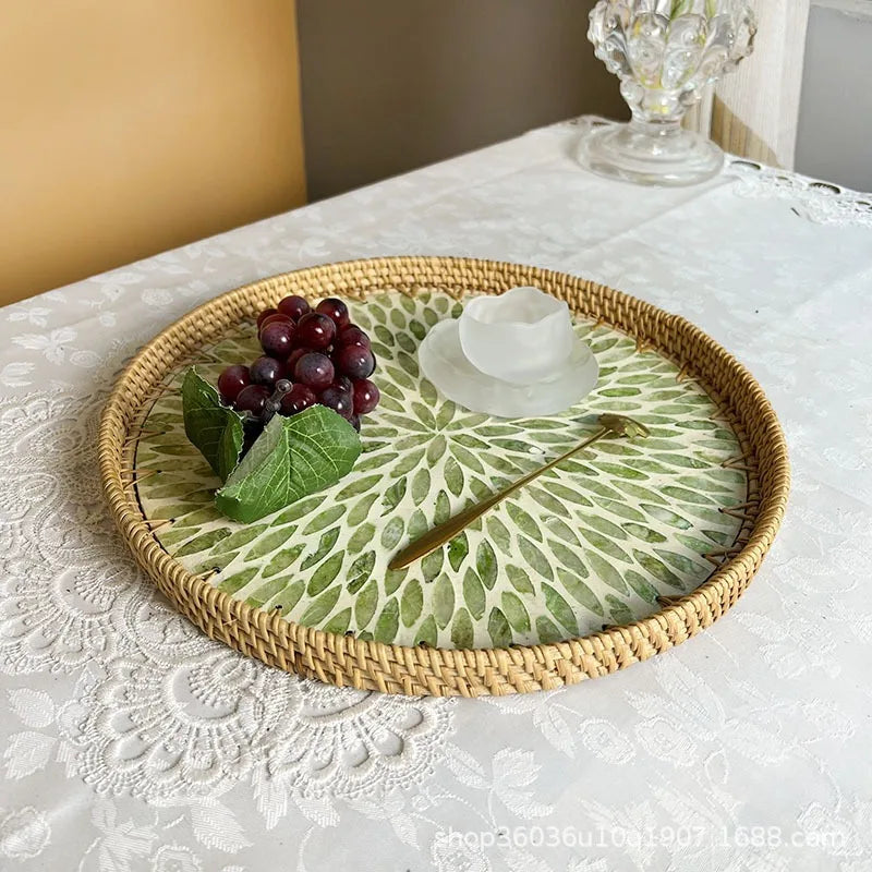 Lotus Leaf Rattan & Shell Fruit Bowl Tray