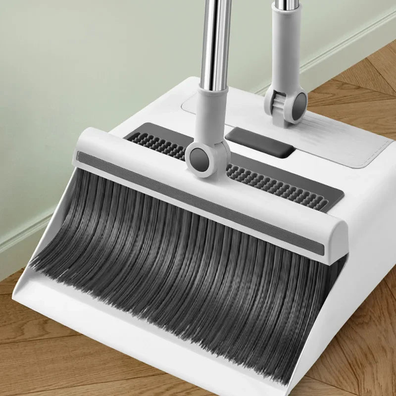 Cleanuvo 3-in-1 broom set | Broom with floor brush & stand-up scoop | Extra long handle & hair-repellent | Household cleaning set