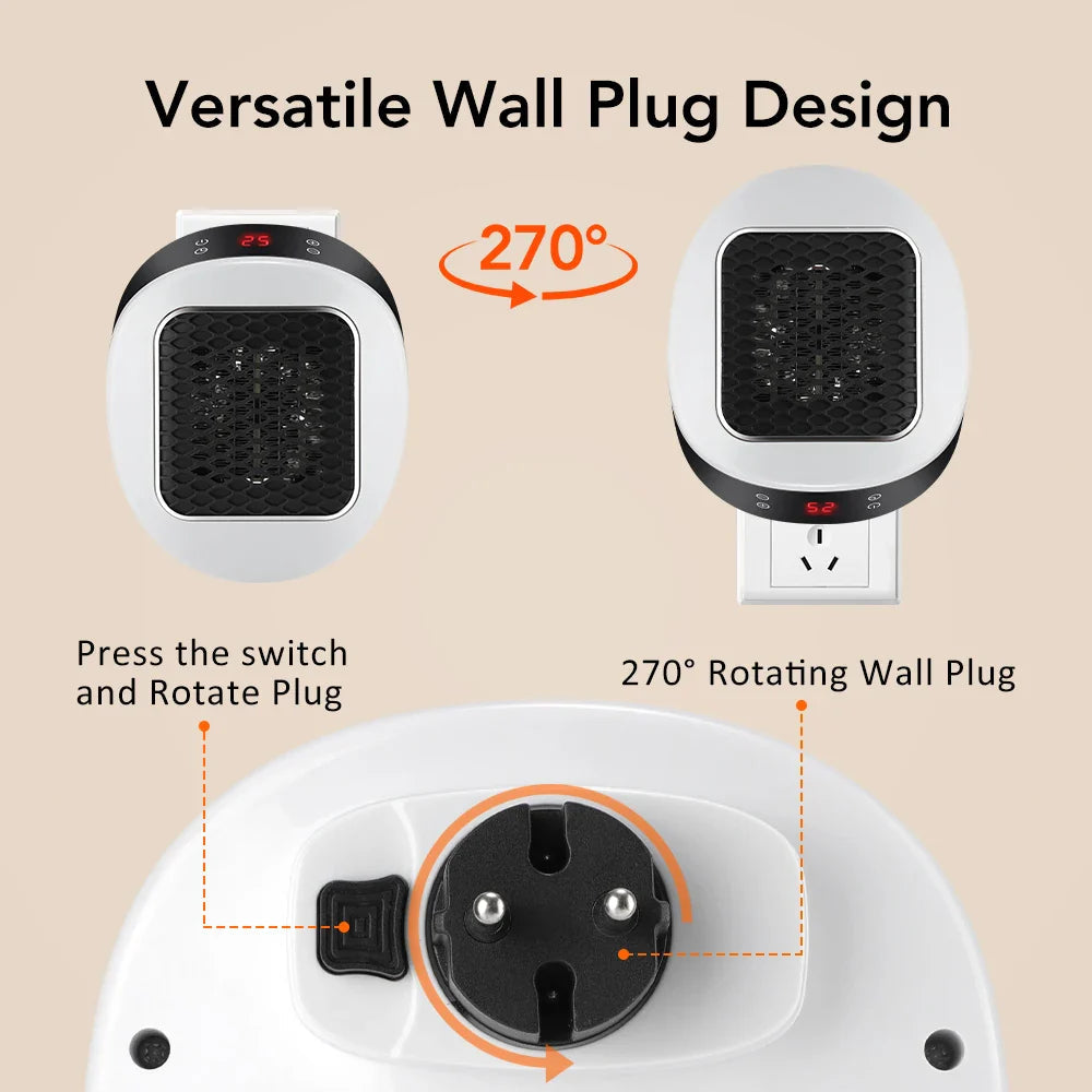 ThermoLux Mini Wall Heater 600W | Compact Electric Heater with Remote Control | Wall Socket Heater with Thermostat & Timer | Quick Heat in 3 Seconds