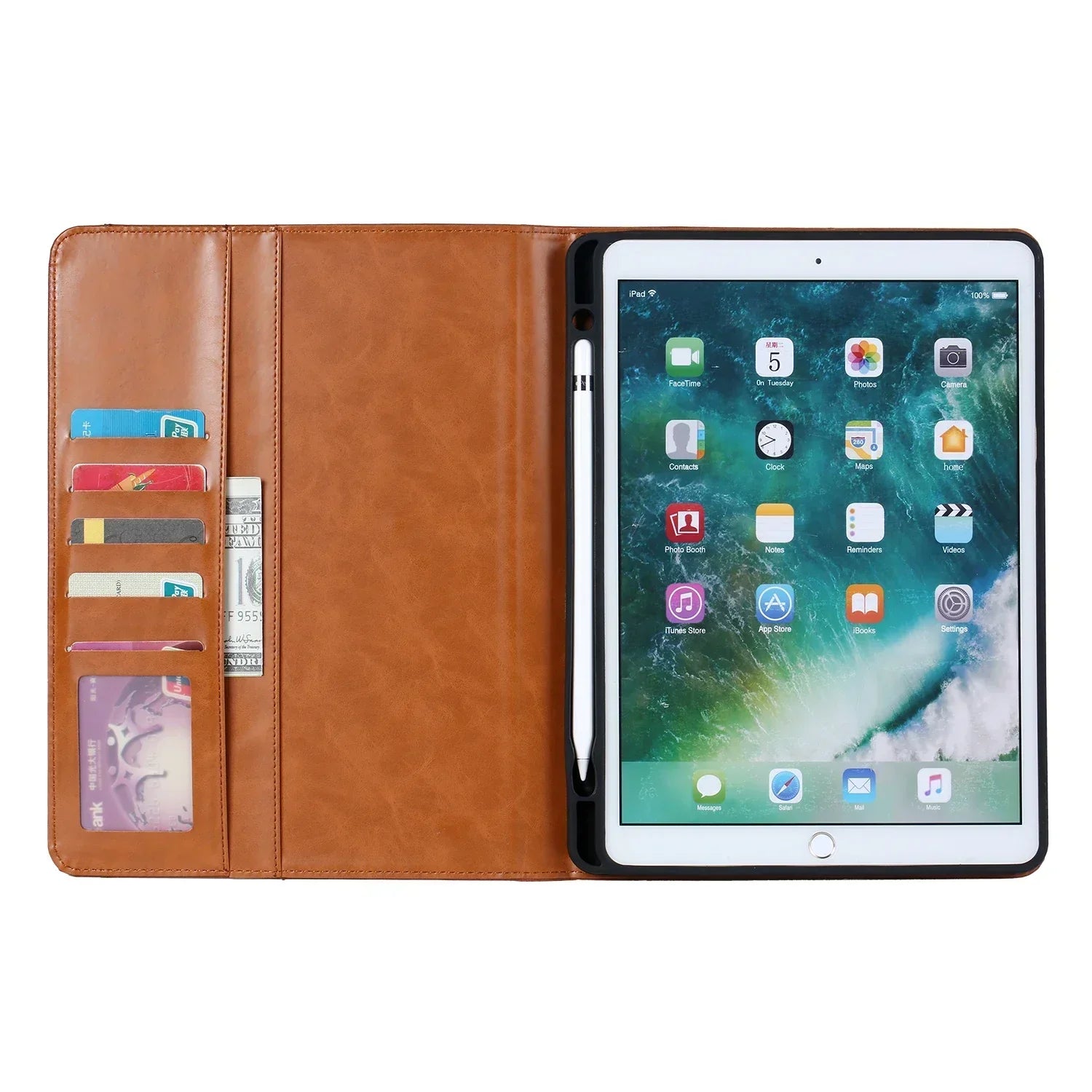 Leather Flip Case for iPad 9.7 (2017-2018), 10.2 (7th/8th Gen), Air 2/3/4, Pro 9.7/10.5/11 - Waterproof, Shockproof, Business Tablet Case