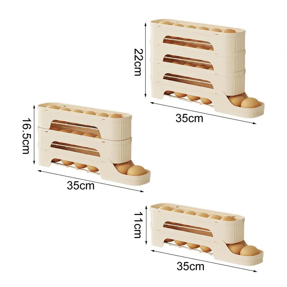 Egg Box RolloMaxx | 4-Tier Egg Organizer | Space-Saving & Self-Rolling | Transparent Design