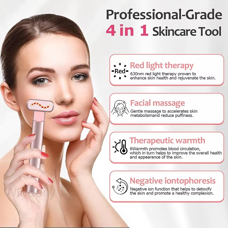 EMS Red Light Therapy Facial Wand with Microcurrent Skin Tightening and Eye Massage