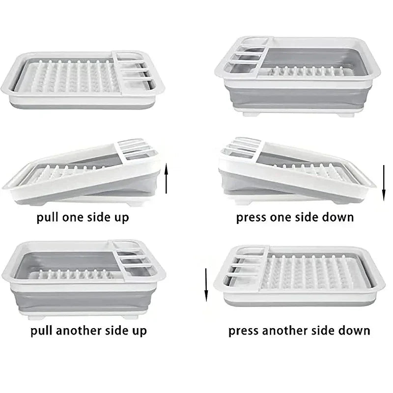 TrockniQ Foldable Drying Rack Kitchen | Dish Rack with Water Drain | Space-Saving & Washable | Modern Design Made of Plastic