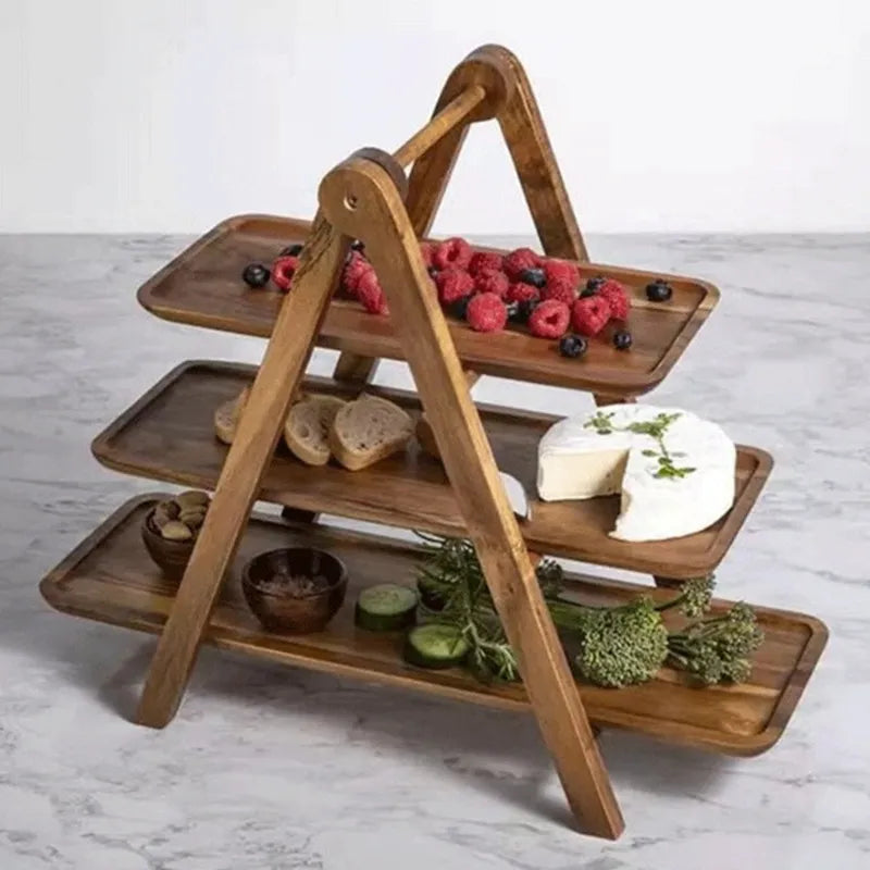 3-tier wooden step plate decor cake stand farmhouse step plate party serving dish and trays