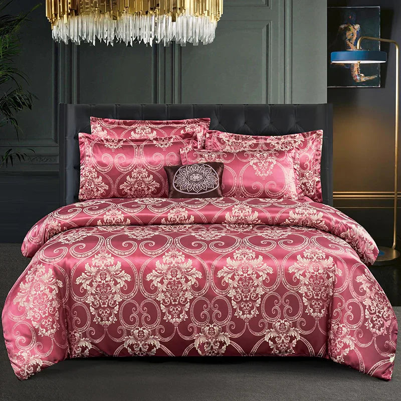 Satin Rayon Jacquard Duvet Cover Set 264x229cm – Luxury Summer Bedding for Comfortable Sleep & Home Décor