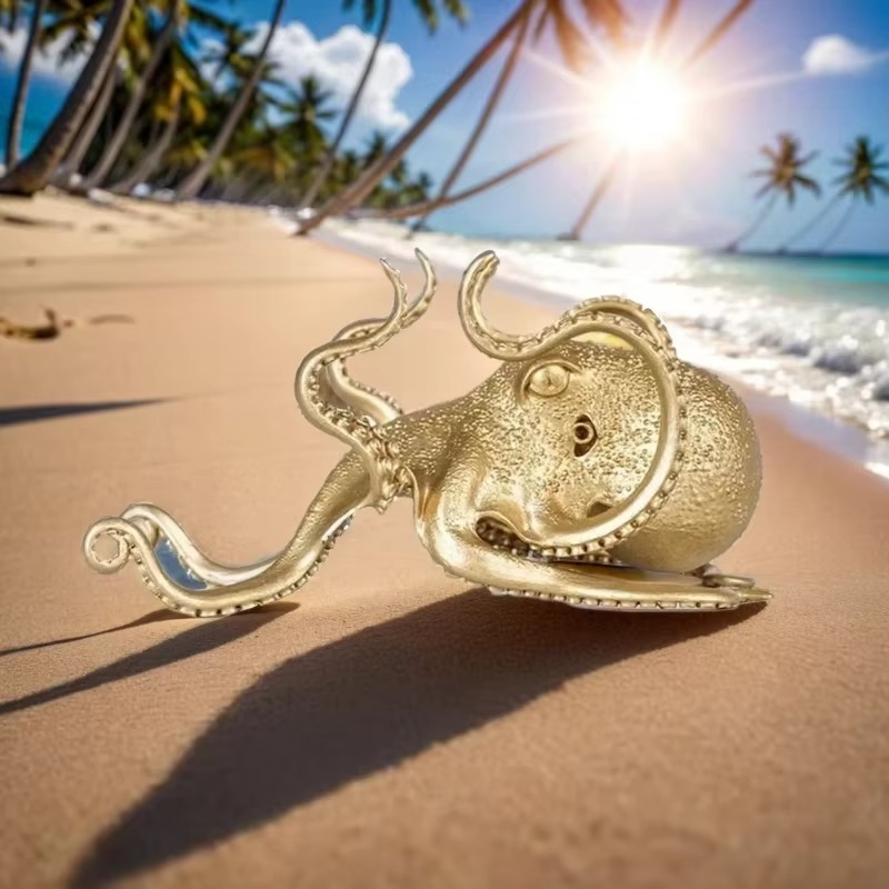 Versatile Golden Octopus Desk Organizer & Phone Stand