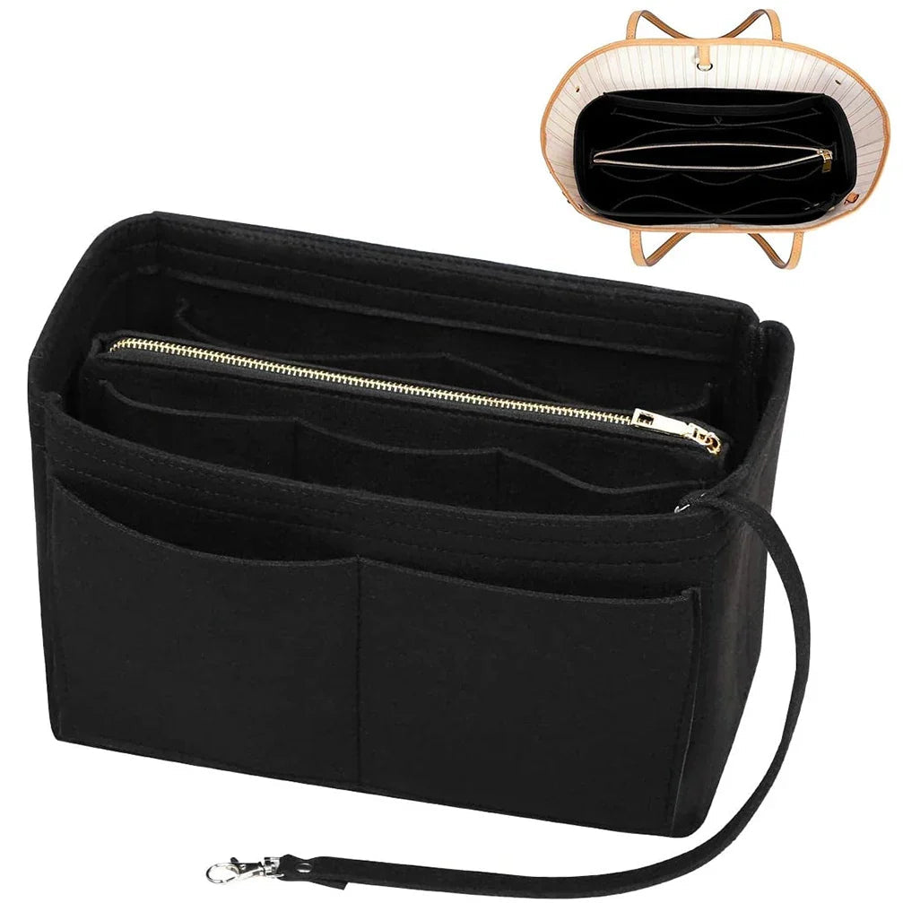TaschenLuxe Organizer Inlay | Felt insert with zipper | 15 compartments & key strap | For handbags & shoppers