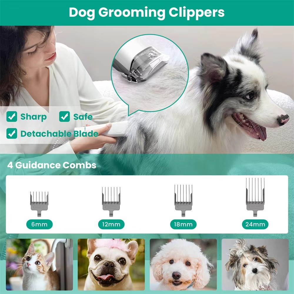 5-in-1 Dog Grooming Vacuum Kit – Low Noise Pet Hair Remover with Deshedding Tools & Dust Cup