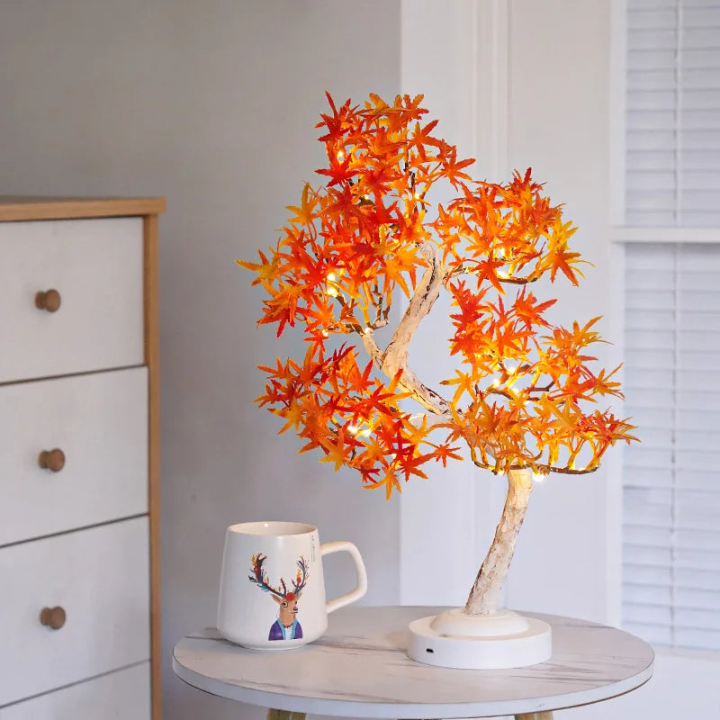LED Maple Leaf Bonsai Tree Night Light – Decorative Table Lamp for Living Room and Bedroom
