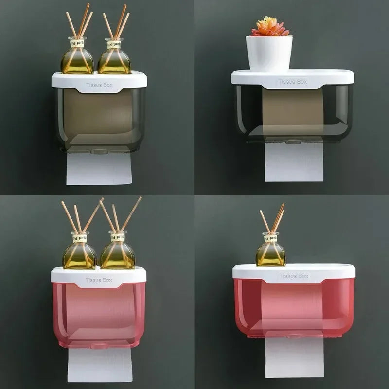 Wall-Mounted Toilet Paper Holder | With Shelf & Waterproof Box | Modern & Space-Saving