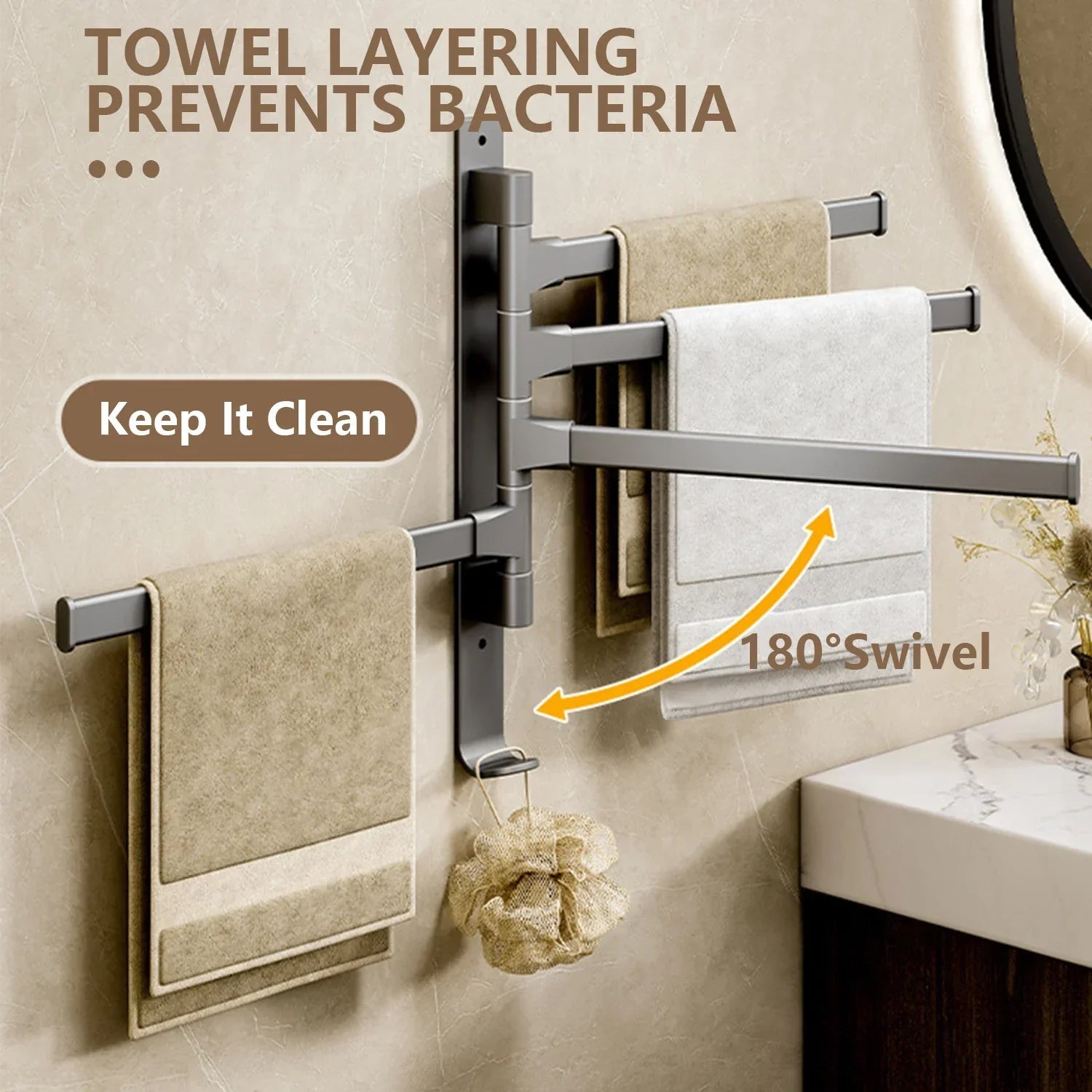 Bathroom Towel Holder Rotatable Towel Rack Space Aluminum 1/2/3/4/5-Bar Towel Holder Kitchen Shelf Kitchen Hanging Shelf Wall Mounted