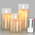 Lumièrea | LED Candle Set with Glass | Flickering & Remote Control | Timer | Wedding & Christmas