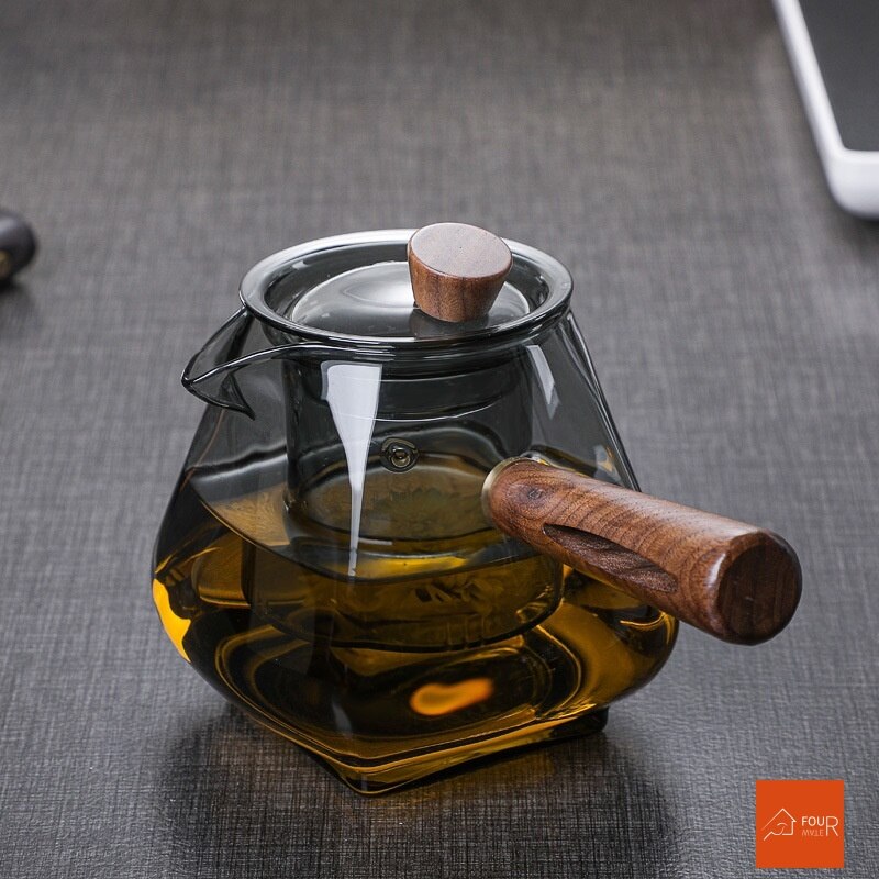 Japanese Glass Teapot with Wooden Handle, Boiling Teapot, Electric Ceramic Stove, Tea Maker, High-Quality Tea Set, Heat-Resistant Teapot, 700 ml