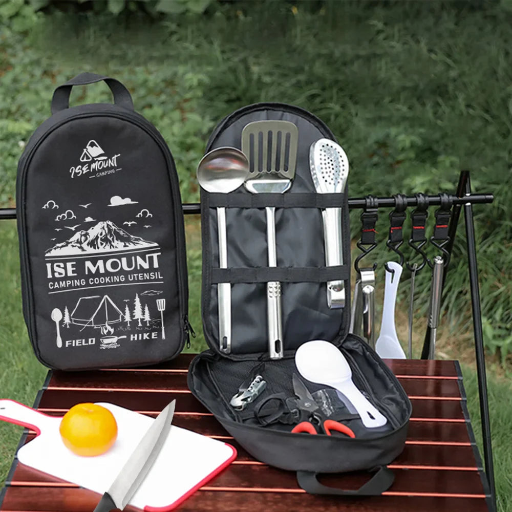 TerraChef AdventureKit Camping Kitchen Set 9-piece | Incl. storage bag | Stainless steel outdoor cooking accessories | For camping, hiking & BBQ