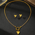 Rope Chain Anchor Clasp Heart Necklace and Earring Set