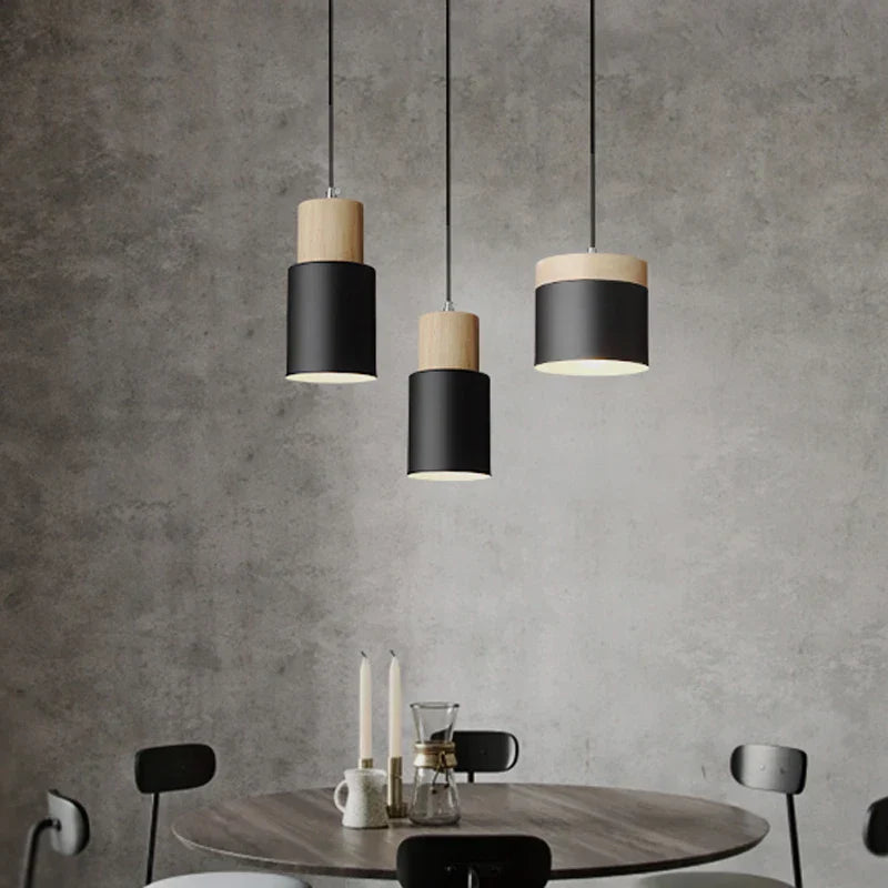 Nordic LED Pendant Lights Made of Metal and Wood - Modern Hanging Lamps for Dining Room and Kitchen