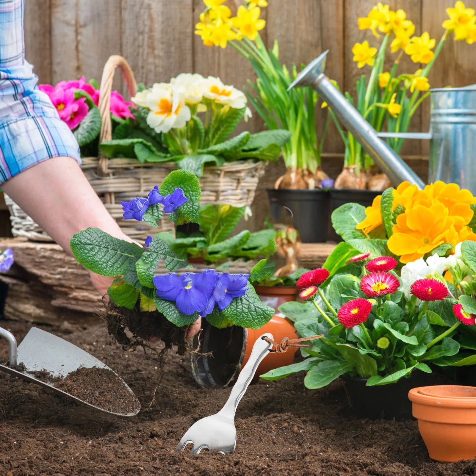 Floravix Mini Garden Hand Rake | Lightweight & Durable | For Weeding, Digging & Soil Loosening | 20.5 cm Length