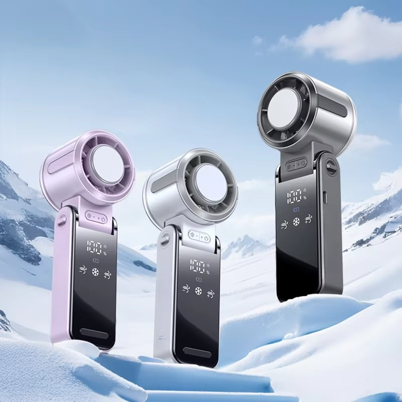 Foldable Turbine Handheld Fan with Integrated Ice Pack