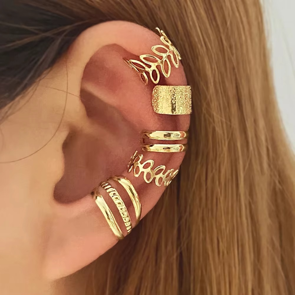 Elegant Gold Leaf Clip-On Ear Cuff Set for Women