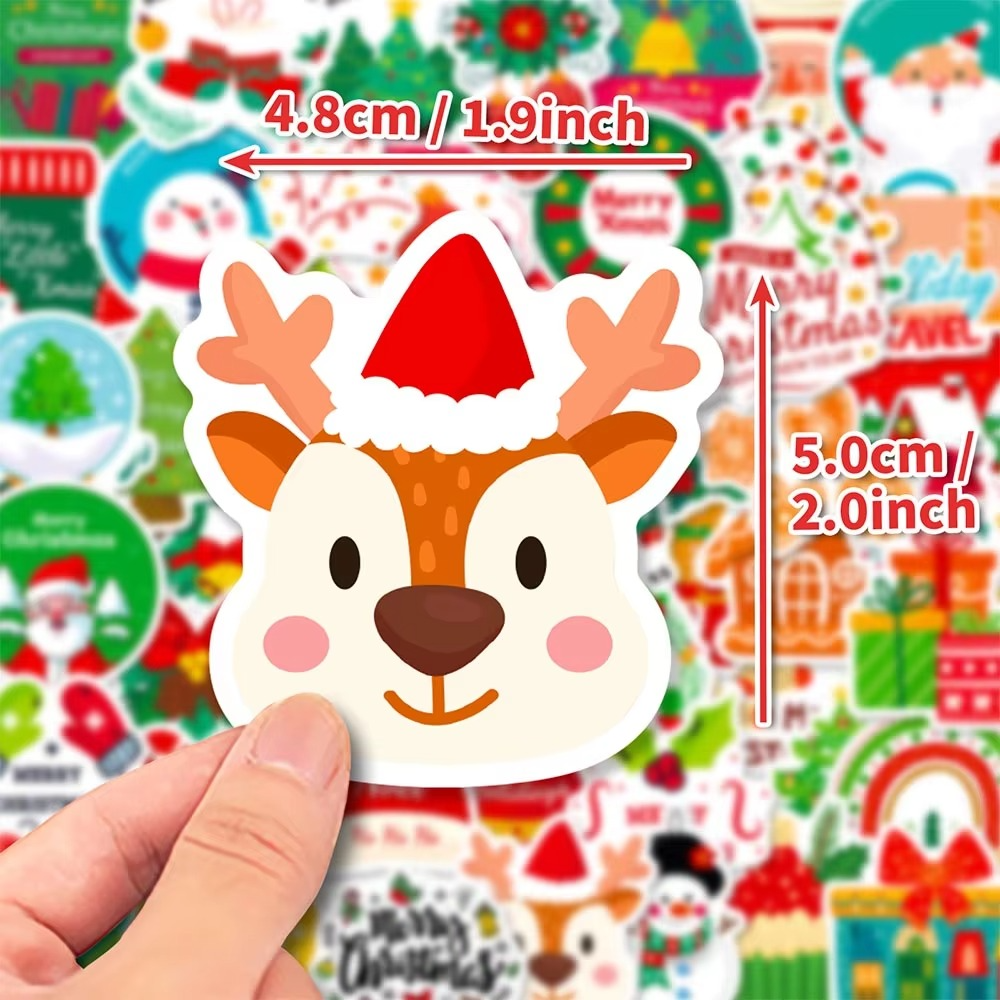 50pcs Waterproof Christmas Vinyl Stickers for Holiday Decorating, Gifts, and Party Favors
