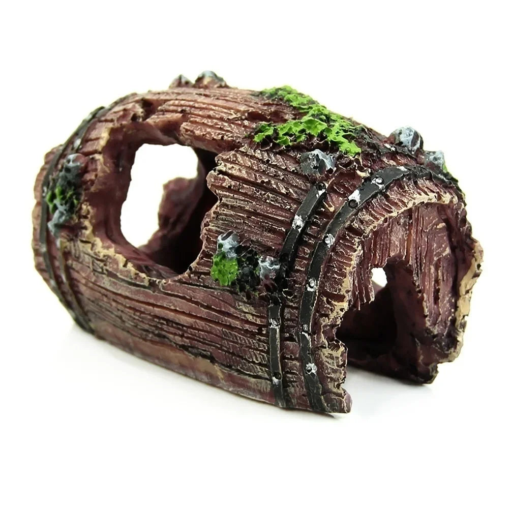 Aquavinto Aquarium Deco Barrel | Realistic & Non-Toxic | Hiding Place for Fish | 6x9cm Resin