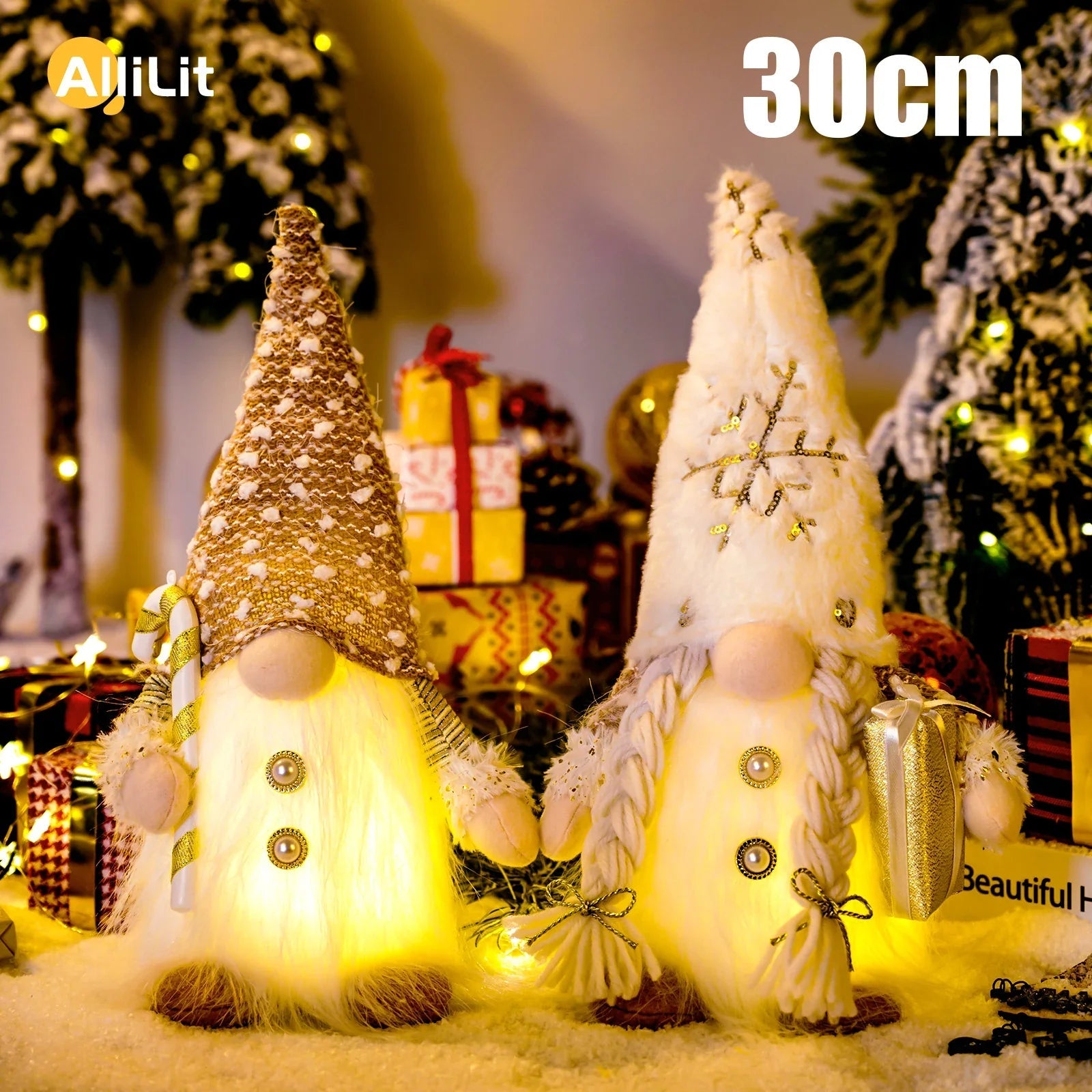Nordlumis | Glowing Christmas Gnome | 30 × 10 × 10 cm | LED Window & Table Decoration | Battery Operated | Gift Idea for Christmas & New Year