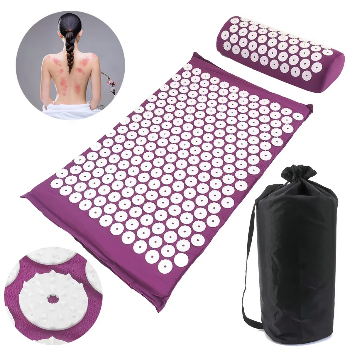 Acupressure Massage Mat and Pillow Set for Back and Body Relief